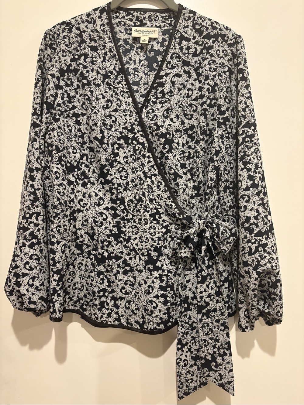 Norm Thompson Holiday Wrap Tie Blouse